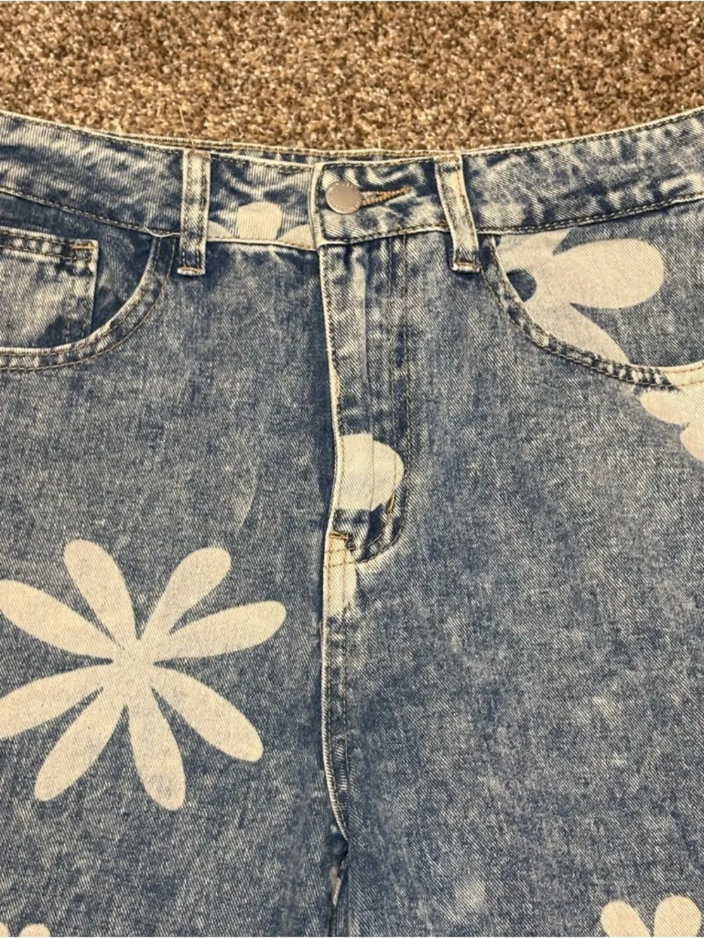 SHEIN Light Blue Floral Straight Leg Jeans - Picture 5 of 12